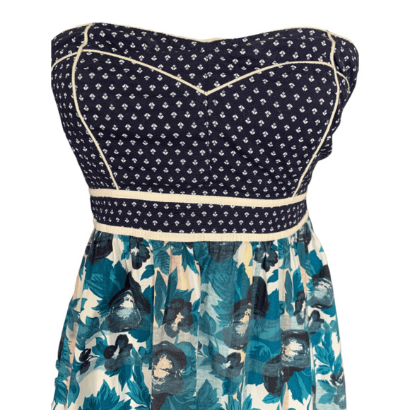 Urban Outfitters Kimchi Blue Sundress Sz 2 Sweetheart Neck Strapless Blue White - Picture 6 of 11